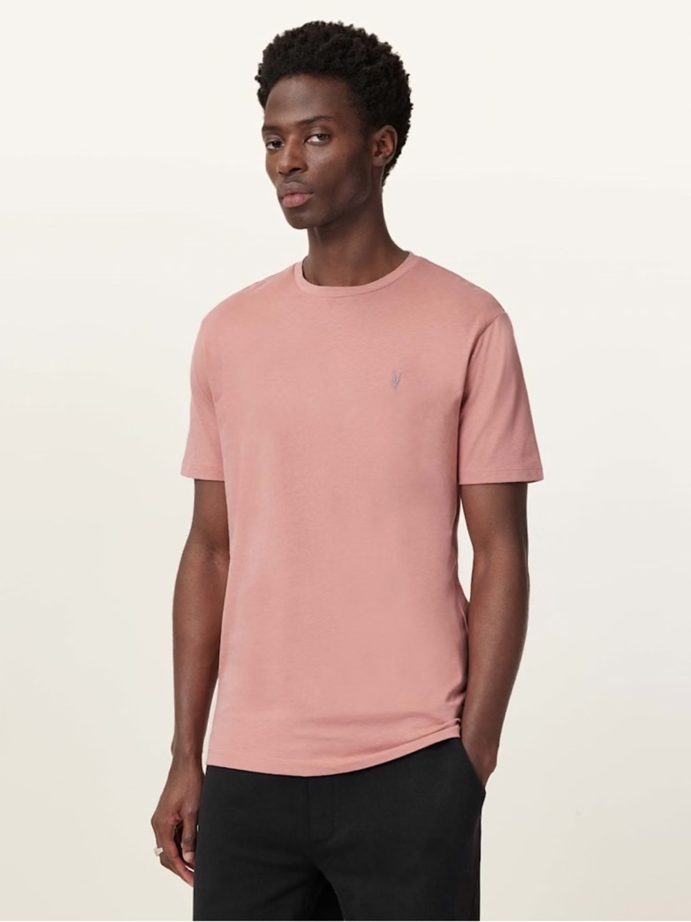 ALLSAINTS Men’s Cleo Pink Brace Brushed Cotton Slim Fit Crew Neck T-Shirt, XXL